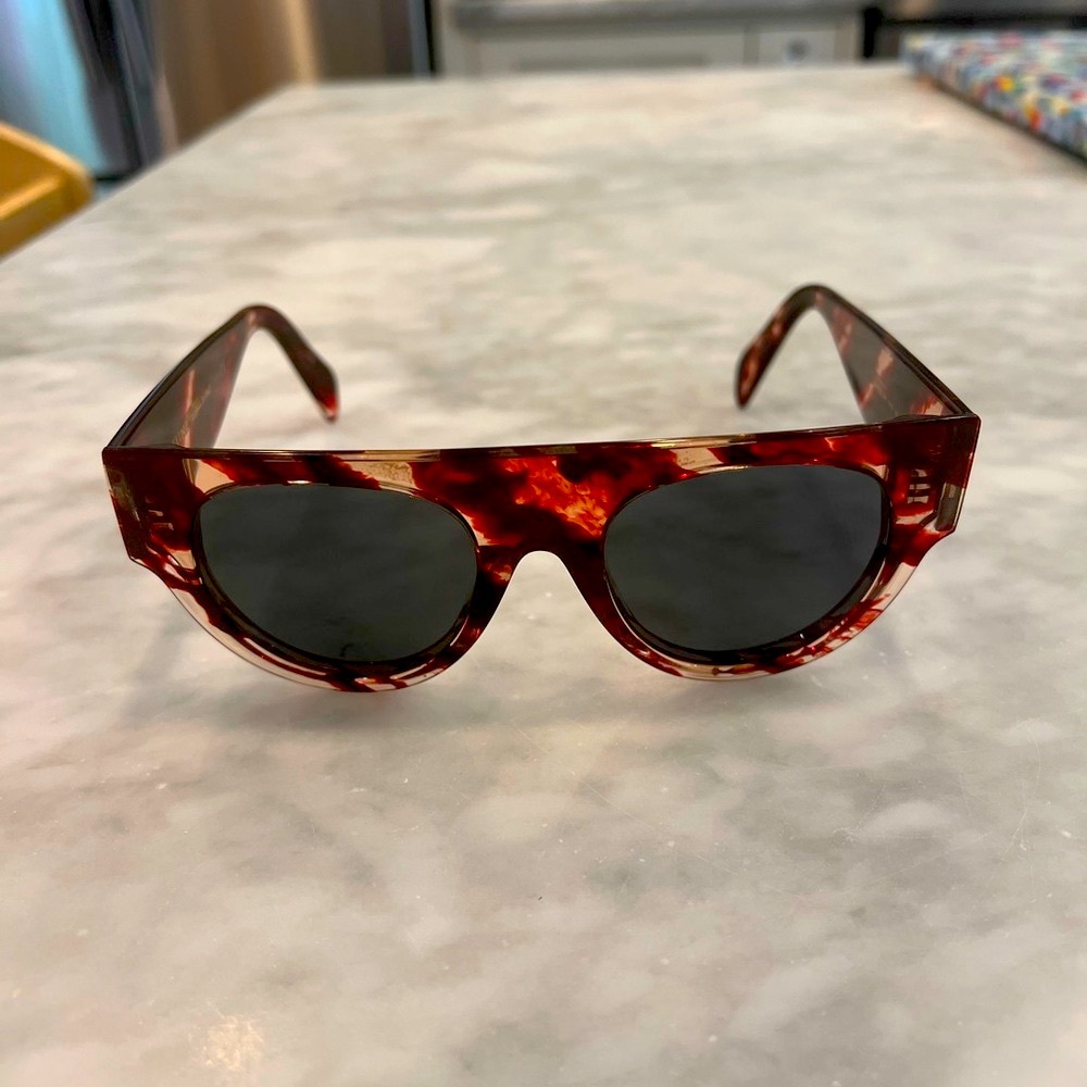 NWOT CELINE 51mm Pilot Sunglasses STRIPED RED HAVANA/ GREEN CL 400121
